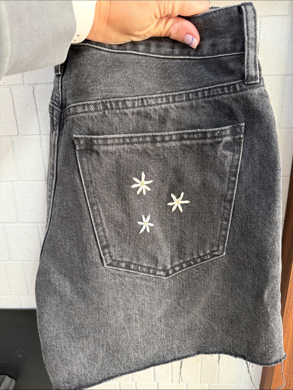 Madewell Denim Shorts with Hand Embroidered Flower Pocket